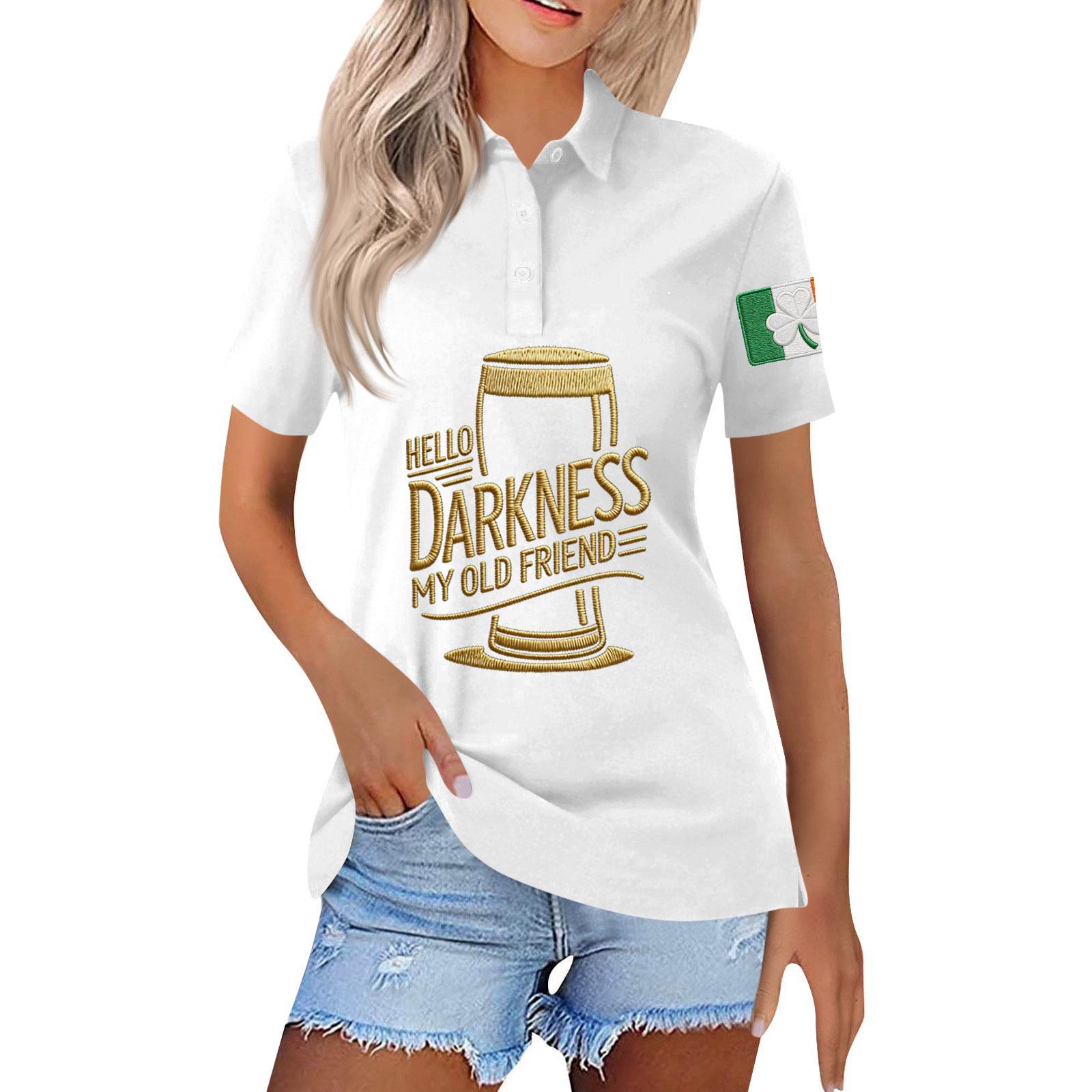 

Women s Fashion Casual Lapel Short Sleeve Printed Shirt Women s Button Up Tops XL білий