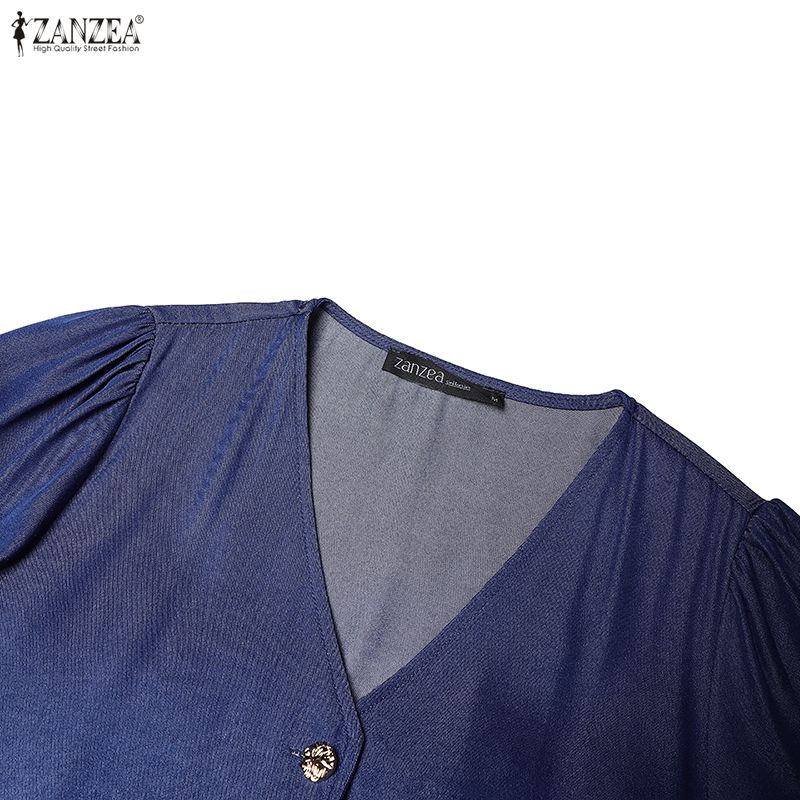 ZANZEA Women Casual V-Neck Loose Summer Short Sleeve Dress