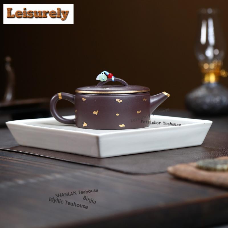 200ml Yixing Purple Clay Teapot Handmade Sprinkle Gold Large Caliber Pot Raw Ore Purple Zhu Mud Kettle With Strainer Zisha Tea