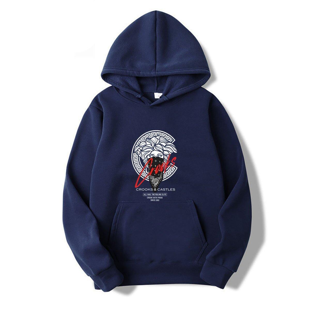 

Crooks Castles men s fleece hooded sweatshirt Harajuku casual top street retro long sleeved hooded warm sportswear fashionable XXXL