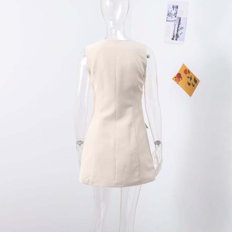 Elegant Sleeveless V-neck Dress Women's Slim Khaki Zippers Short Dresses Streetwear