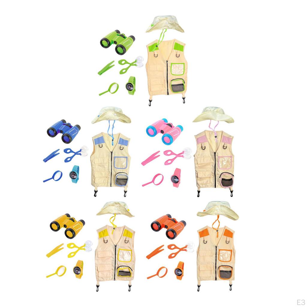 Kinder Entdecker Kostüm Set Ausgefallenes Verkleiden Weste und Hut Rollenspiel Lernspielzeug Requisiten Campingausrüstung