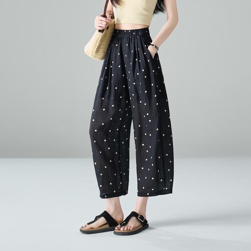 SOFSIL Women s High-Waist Polka Dot Ramie Harem Pants 27/M