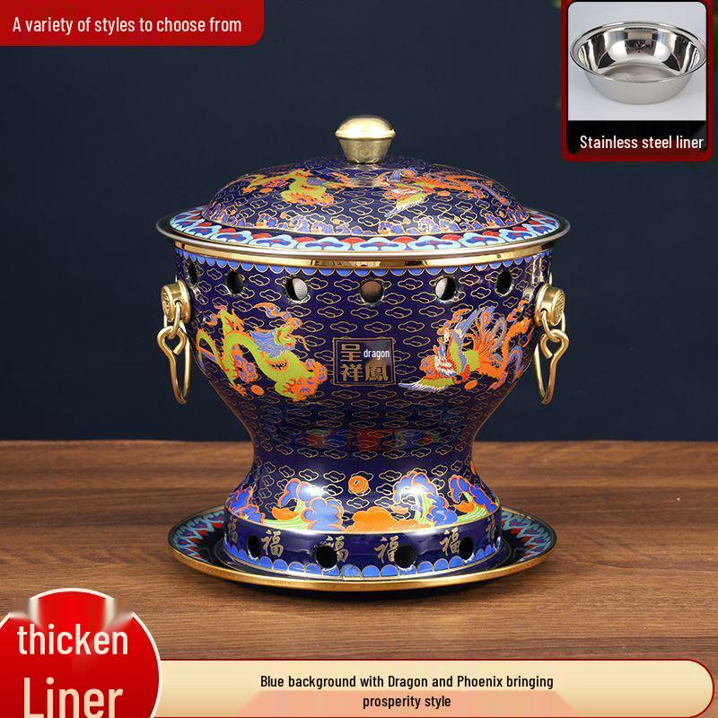 Eco-Friendly Enamel Mini Copper Hot Pot with Alcohol Stove Stainless Steel Inner Liner