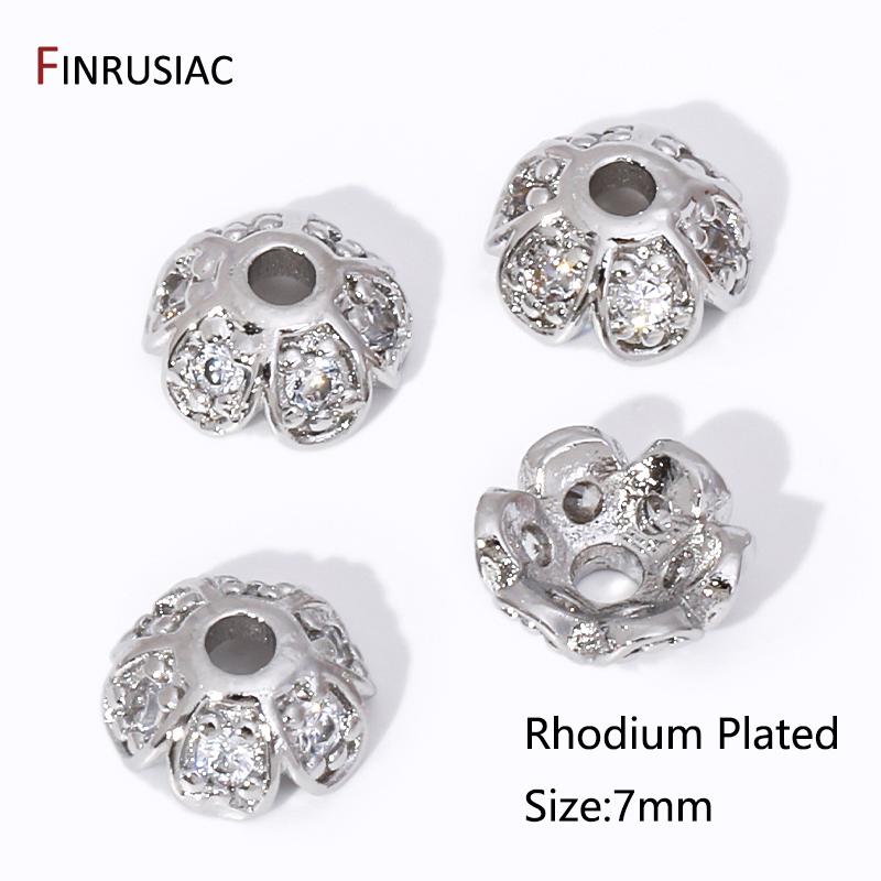 

Wholesale 18K Gold Plated Brass Flower Bead Caps ,6mm Inlaid Zircon Round Bead End Caps For DIY Jewelry Making Supplies Findings 3 pieces