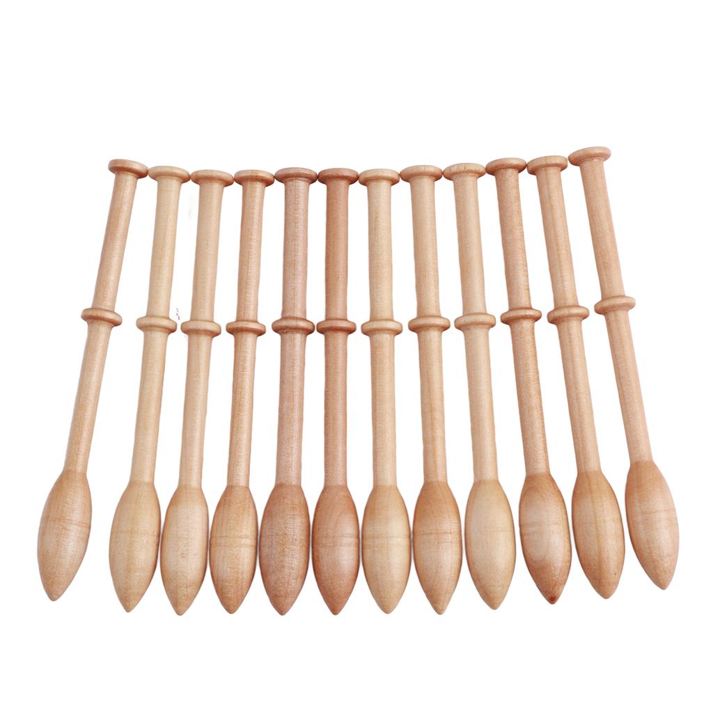 12Pcs Lace Bobbin Wooden Antique Vintage French Artisan Craft Turned Wood Weaving Tools