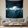 CSGO Counter-Strike Global Offensive Soldier World Map Blue Wall Tapestry Video Game Decor for Gaming Room Bedroom Dorm Gift