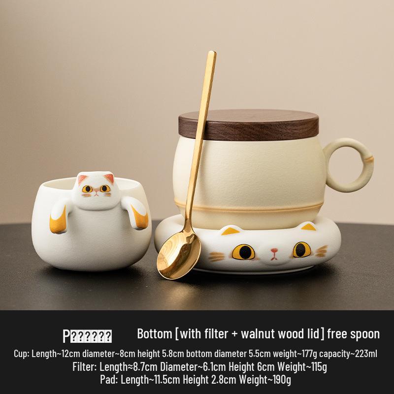 Cat-Themed Ceramic Coffee Mug & Saucer Set for Women
