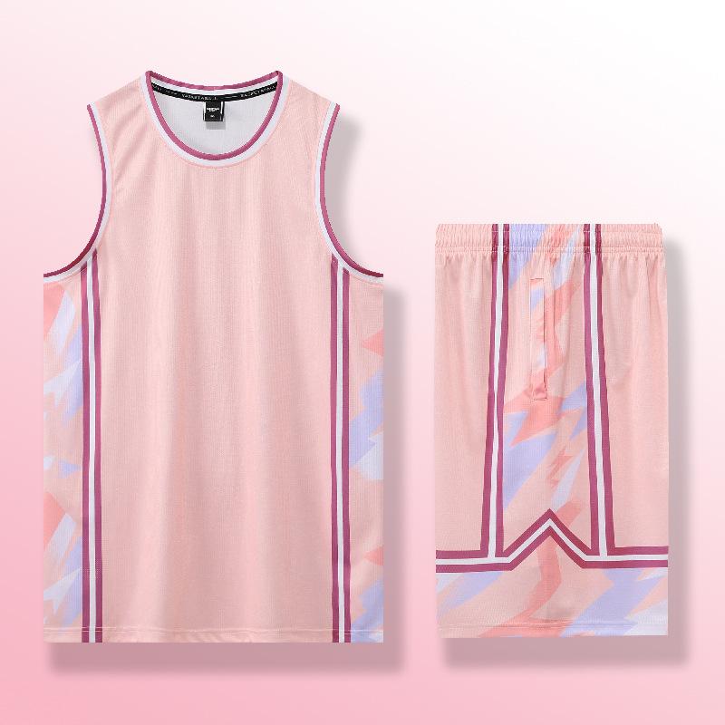 Pink basketball jersey set Girls jersey Basketball boys vest Sports competition training team uniform printing 4XS