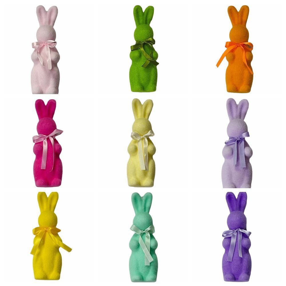 With Bow Tie Bunny Decoration Creative Large Flocking Rabbit Statues Cute Design Party Rabbit Ornaments Indoor Outdoor Lawn