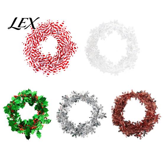 Lightweight Bendable Garland 24.6FT Christmas Wire Garland, Red Green Leaves/Striped Candy/Snowflake Shiny Tinsel Window Lintel Greenery Garlands for