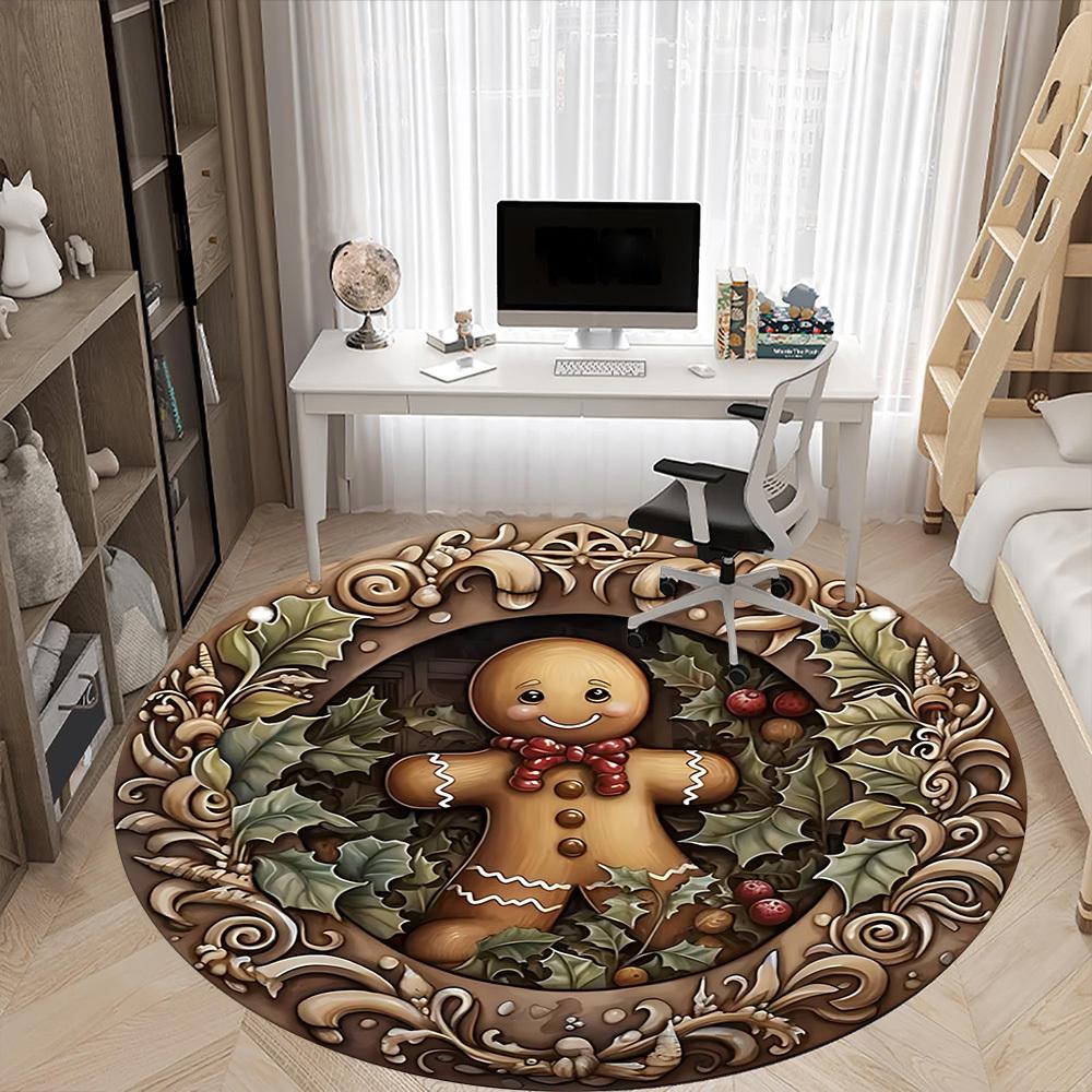 1pc Gingerbread Man Chair Carpet for Office, Indoor Non Slip Washable Polyester Fiber Carpet,