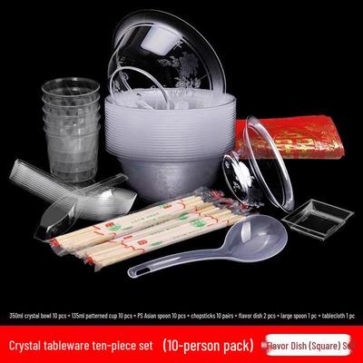 JINGRX Disposable Crystal Plastic Bowls, 10-Person Set