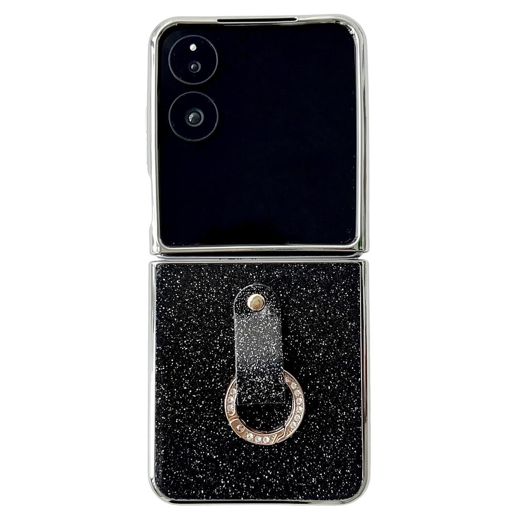 For Xiaomi Mix Flip 2 Case Electroplated Glitter PU Leather+PC Protective Cover with Portable Ring Strap