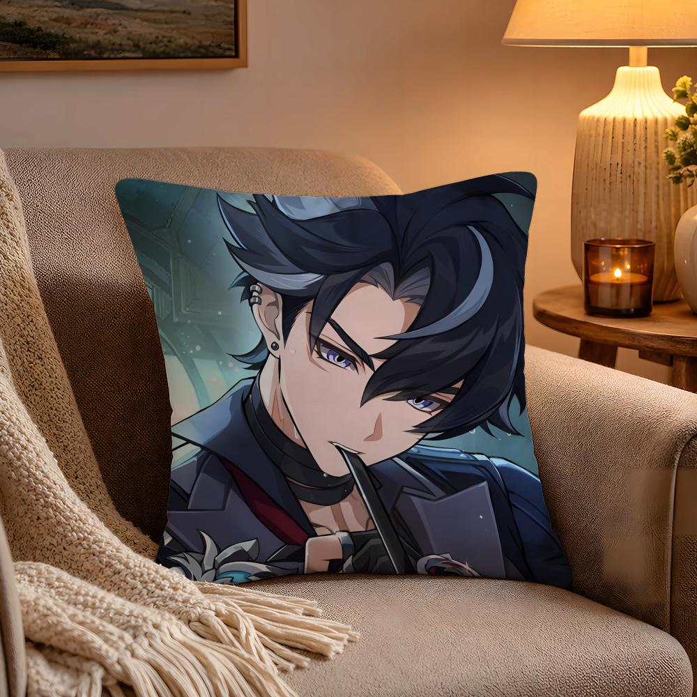 Genshin Impact WWriothesley Pillow Case Soft Plush Cushion Cover Double Print and Invisible Zipper for Sofa Home Car Use