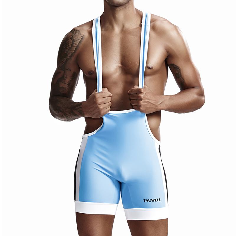 Men's Comfort Quick-Drying Athletic Fitness Sling Jumpsuit Color-Block One-Piece Cycling & Wrestling Sportswear