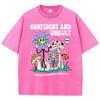 Confident And Unruly Mushroom Flowers Printed Washed T-Shirts Women Summer Cotton T Shirt Comfortable Loose Top Clothes