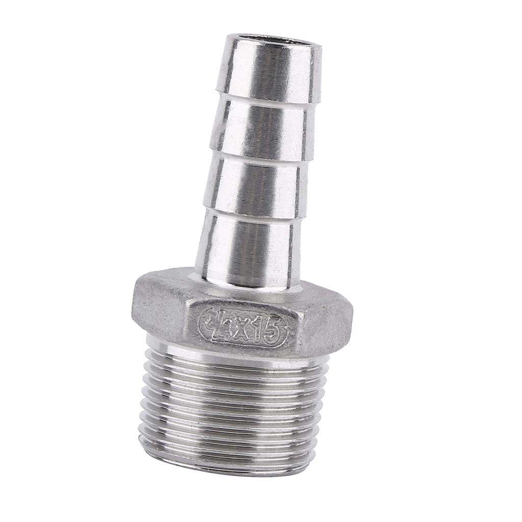 Stainless Steel Male Thread Pipe Fitting Barb Hose Tail Connector (34"x15mm)