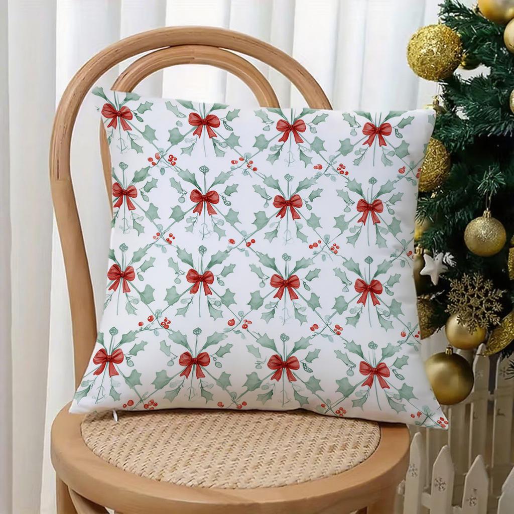Christmas-Themed Floral & Gift Print Pillowcasesuitable For Sofa Car Bedroom Decorative Cushion Cover Pillow Cover