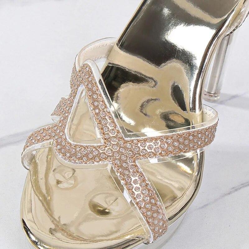 Women Crystal Heel sandals 12cm Ladies Stiletto Shoes Crystal Stained Glass Strip Color Diamond Sexy Fashion Sandals 12cm Heel WZ