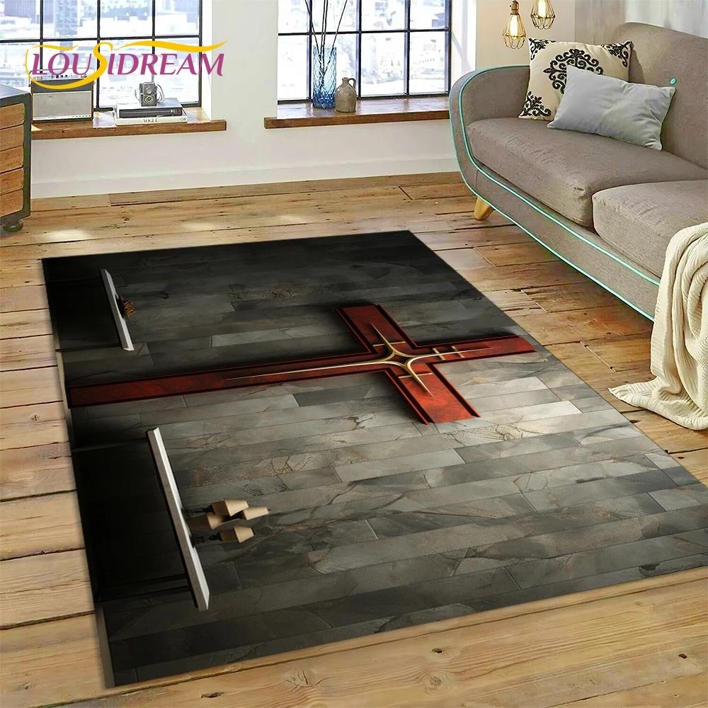 New 3D Pray Holy Bible Cross Jesus Carpet for Living Room Bedroom Home Decor,Floor Mat Non-slip Decoration for Sofa Doormat Gift