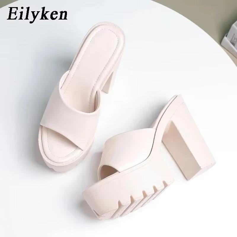 

Fashion Eilyken Summer Fashion Women s Slippers Banquet Nightclub Platform Chunky High Heels Slide Mule Shoes Green White Sandals 35