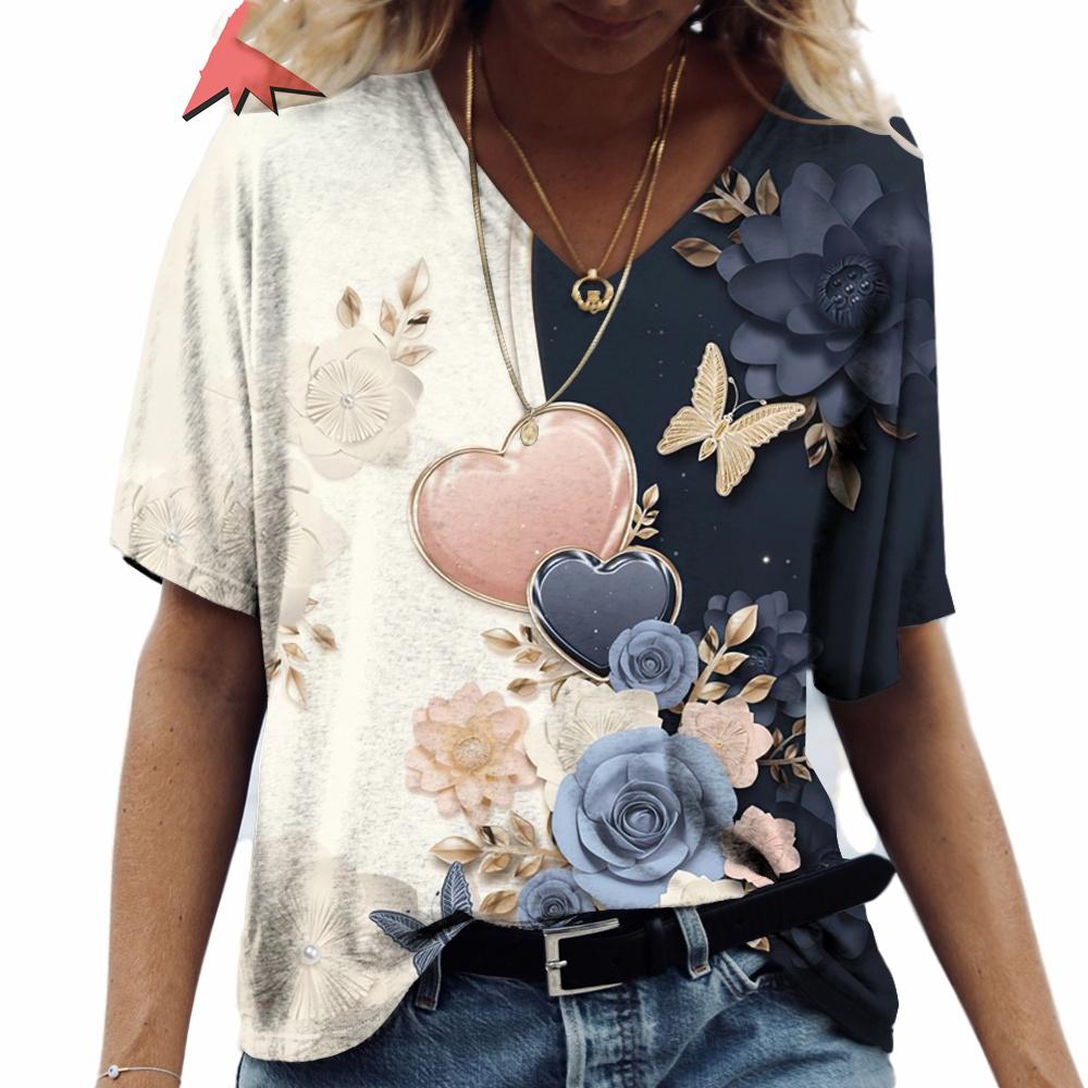 Butterfly 3D printed T-shirt women s T-shirt summer V-neck XS
