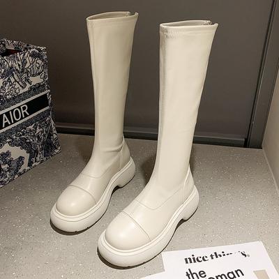 Mode Talon Paresseux 5cm Talon Carré Bottes Longues au Genou Cuir Verni Souple Zip Bottes pour Femmes Plateforme de Haute Qualité Semelle en Caoutchouc Dame Botte Moderne