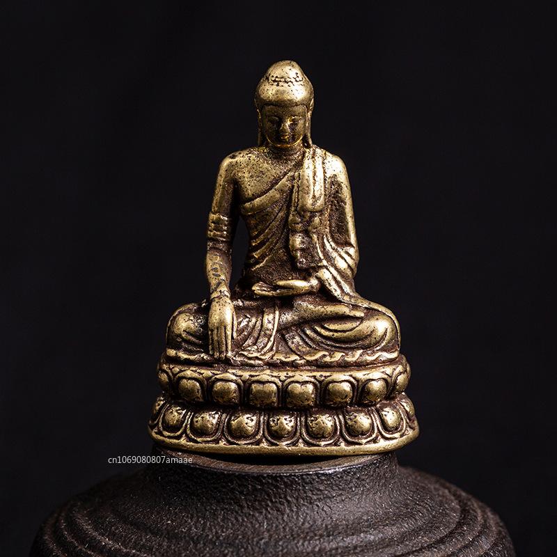 

Brass Sakyamuni Buddha Figurines Miniatures Desktop Ornament Vintage Copper Dharma Master Statue Decorations
