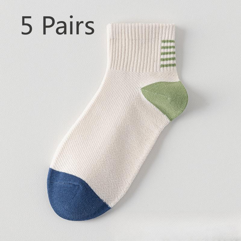 5 Pairs of Men's Summer Thin Breathable Sports Sweat Absorbing and Deodorizing Cotton Socks