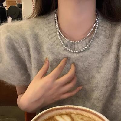 Collana di Perle Grigio Canapa Retro Francese Per Donne Nuovo Stile Temperamento di Alta Gamma Versatile Catena per Maglione Collana di Nicchia di Lusso Leggero