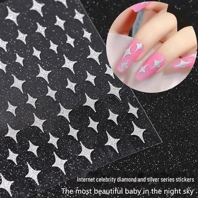 Trendy Silver Glitter Star and Heart Nail Art Stickers