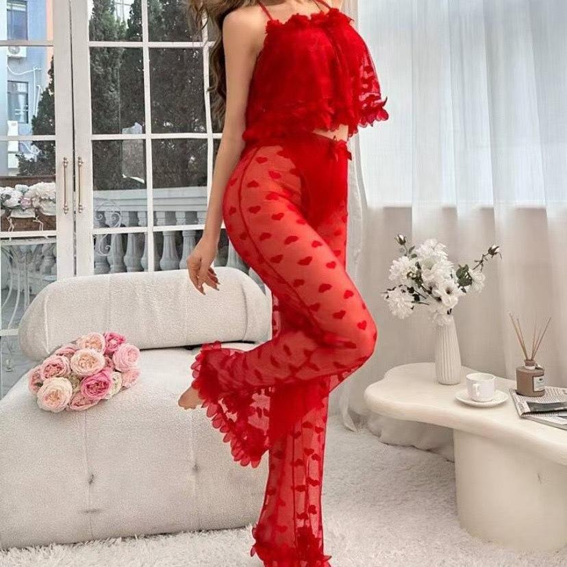 1Set Sexy Pajama Dress with Lace Trim Erotic Lingerie Pajamas
