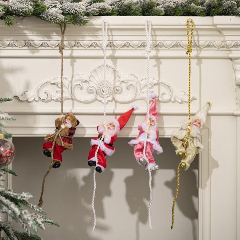 55KF Christmas Tree Santa Doll Decorations With Rope Santa Clause Figure Resin Hanging Ornament For Home Party Decoration