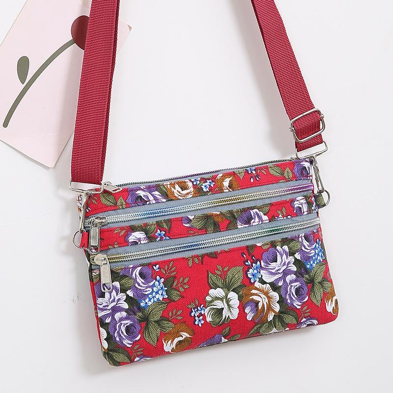 Flerlags skulderveske crossbody-veske lett blomst liten stoffveske dameveske lerret telefonveske mamaveske