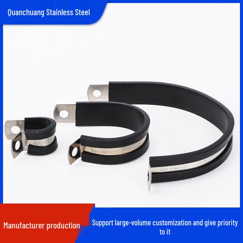 Nerezová ocel 304 R-typ hadicová svorka s pryžovou tlumicí lištou a klipem pro vedení