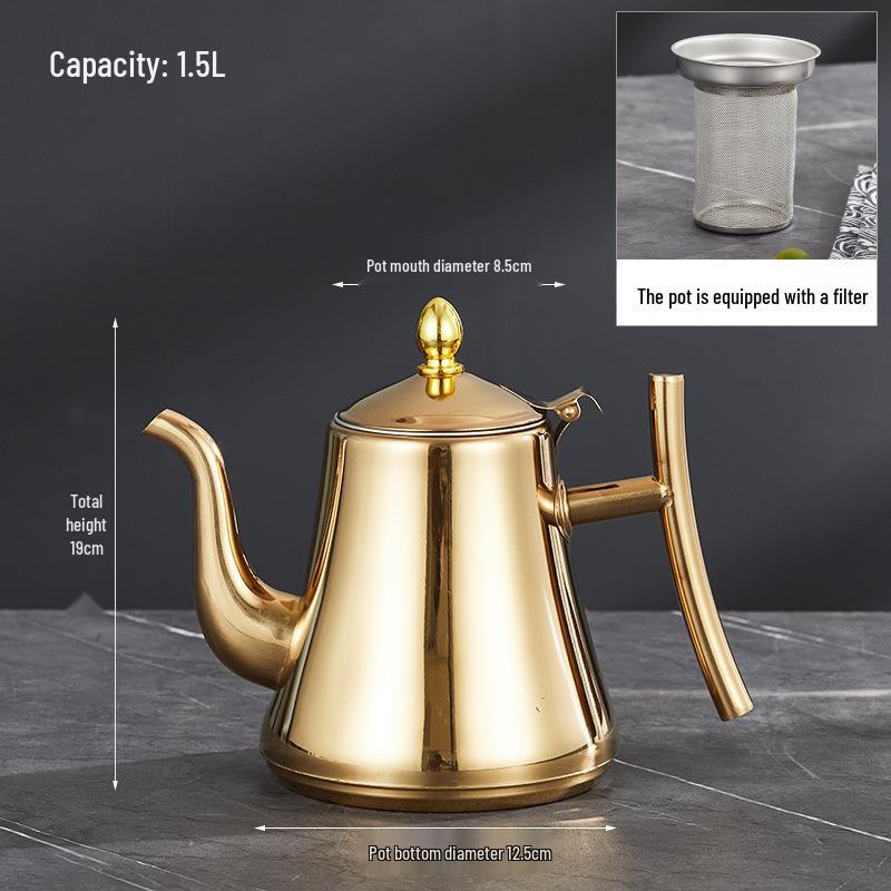 Stainless Steel Teapot with Filter for Induction Cookers - Long Spout, Large Capacity, Ideal for Restaurant Use.