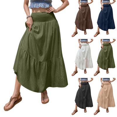 Damen Mode Sommer Farbe Elastischer Bund A-Linie Tasche Lässig Locker Hoher Bund Midi Rock