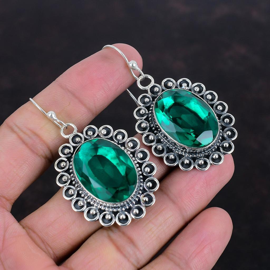 Fasetované náušnice s chromdiopsidem ze sterlingového stříbra 925 Ručně vyráběné šperky Náušnice v jedinečném stylu Dárky pro ženy Úžasné šperky s drahokamy