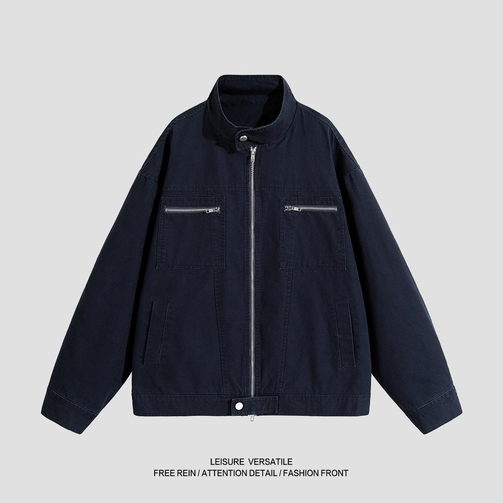 Pure Cotton Jacket for Men's New Work Jacket American-style Washing and Old Standing Collar Men's Spring and Autumn Clothing