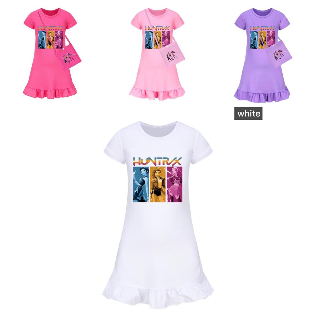 Kpop Demonenjager Meisje Korte Mouw Nachtkleding met Ruche Zoom voor Kinderkamer Comfort