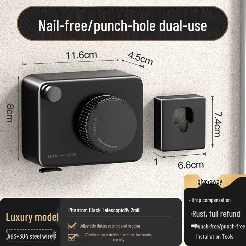 Indoor Retractable Clothesline - Invisible, No-Punch Installation for Bathroom or Balcony