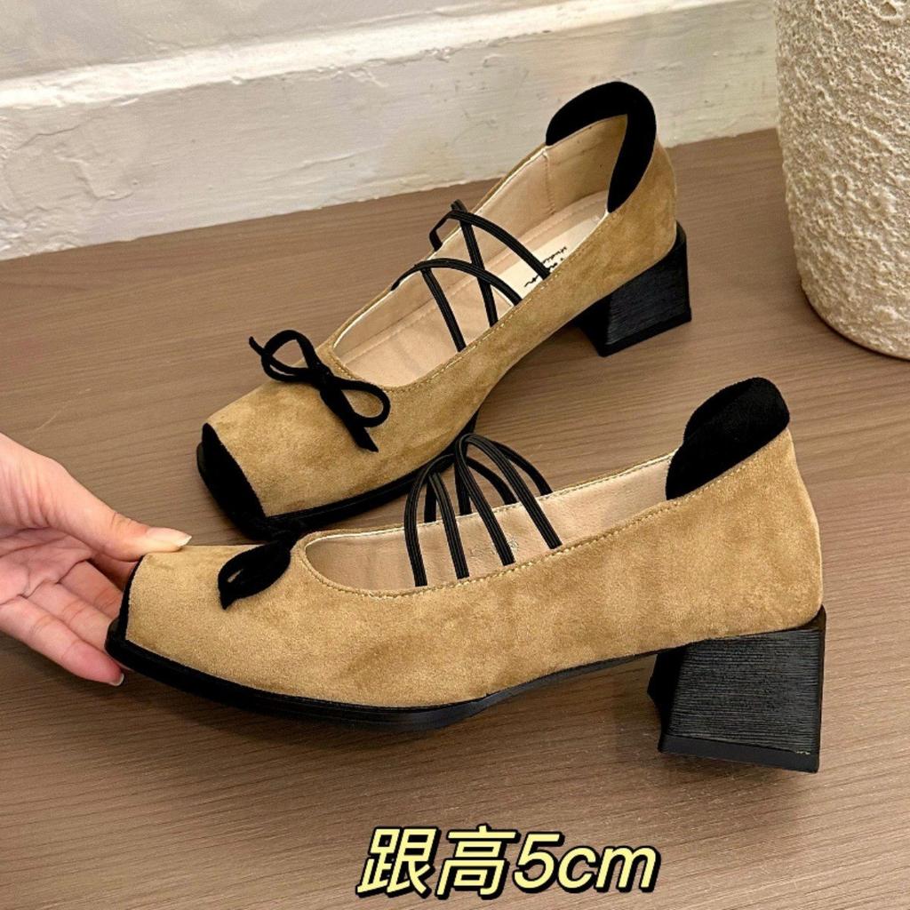 Tide Brand 2025 Korean Version Retro Suede Bow Evening Wind Mary Jane Shoes Spring and Autumn New Versatile Thick Heel Single Shoes Women