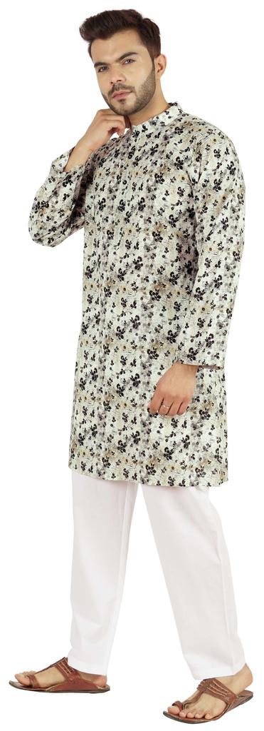 Atasi Indian Designer Kurta for Men Printed Long Sleeves Summer Ethnic Long