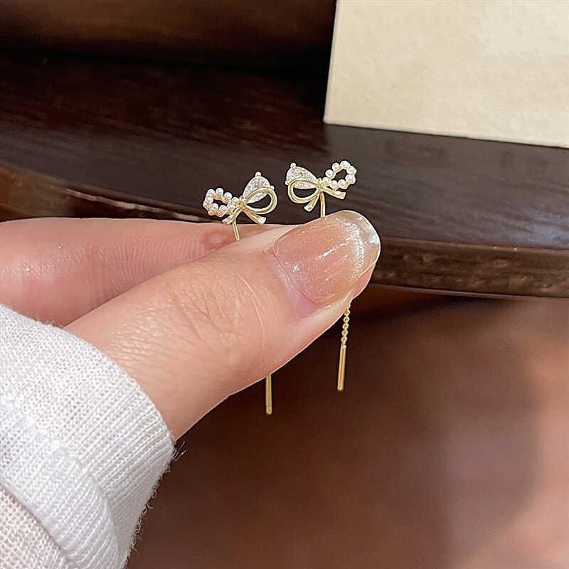 Elegant Pearl & Zircon Butterfly Bow Earrings for Women