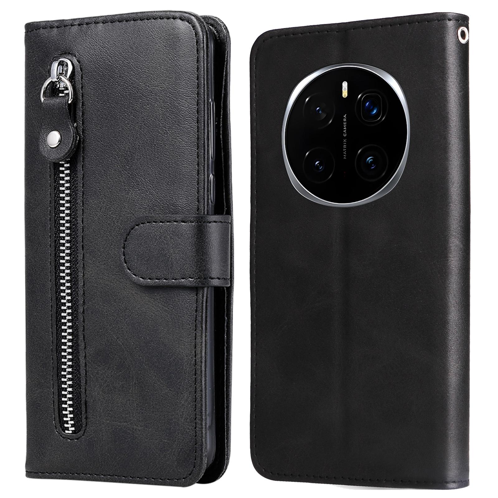 

For Honor Magic7 Pro 5G Case Zipper Wallet Calf Texture PU Leather Phone Cover Black