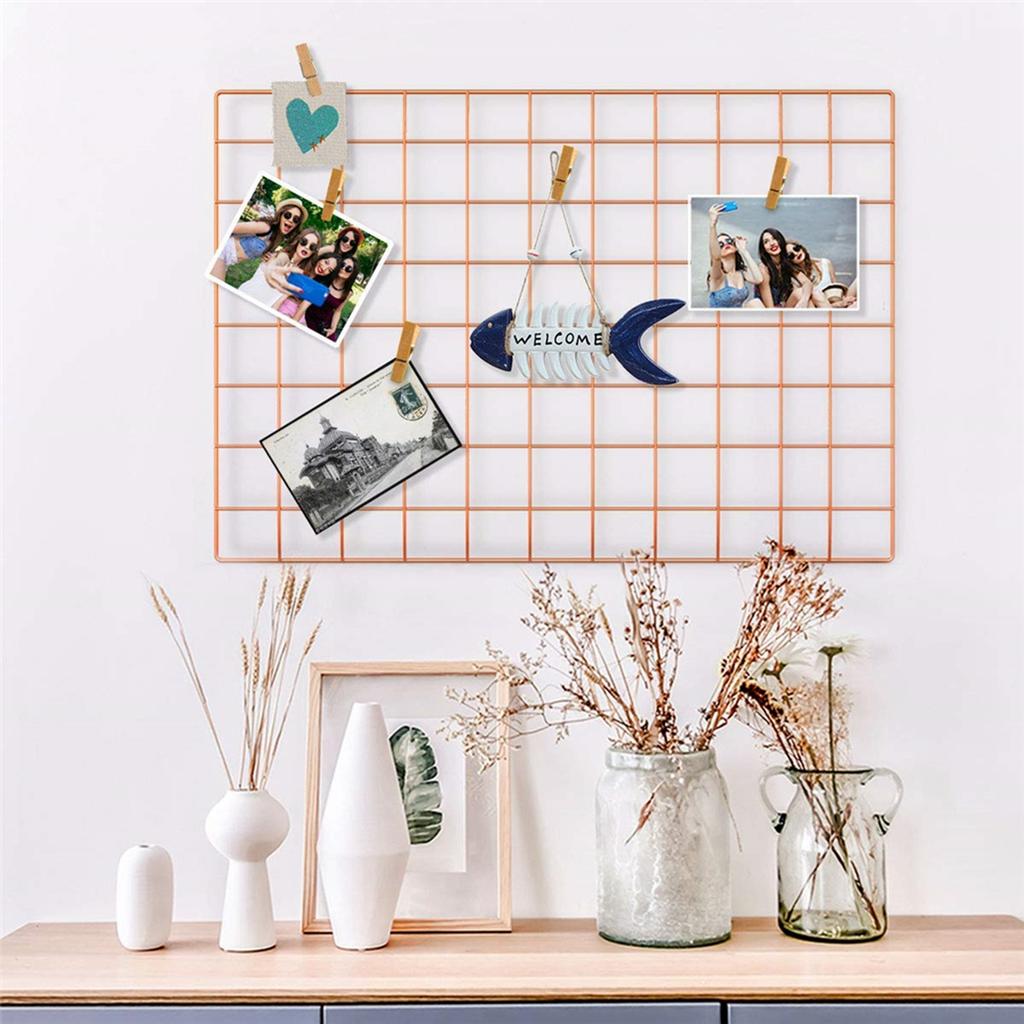 DIY Grid Photo Iron Frame Wall Shelf Wall Mounted Mesh Display Panel Wall Art Display Organizer