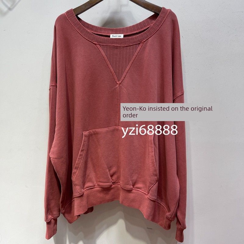 

2022 New Style Retro FP Style High Waist Retro Distressed Pullover round Neck Loose Long Sleeves Solid Color Casual Sweatshirt Women Old Brick red pocket S