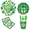 St. Patrick'S Day Themed Party Supplies Clover Paper Plates Paper Cups Green Checked Decorative Set