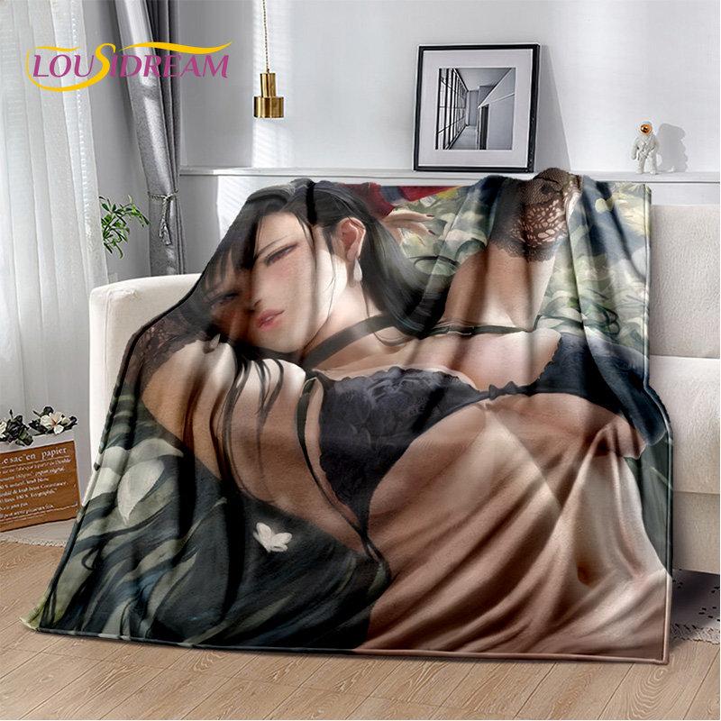 Sexy Girl Lace Tifa Aerith Anime Weiche Plüschdecke, Flanelldecke, Überwurfdecke für Wohnzimmer, Schlafzimmer, Bett, Sofa, Picknick-Abdeckung